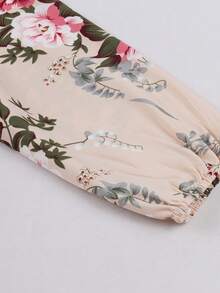 Đầm dài tay cổ tròn in họa tiết hoa cổ điển, eo chun, kiểu dáng thường ngày, thích hợp cho kỳ nghỉ xuân/thu, thanh lịch. - Màu be - Xem 4