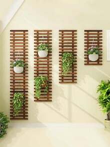 1pc Vintage Wooden Flower Rack, Wall Decor Trellis For Indoor Cafe, Fake Plant Holder - Multicolor - View 1