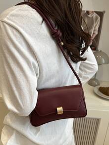 New Fashionable Casual Metal Hardware Coin Purse Women's Handbag, Solid Color PU Leather - Burgundy - View 4