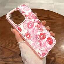 Personalized Phone Case Pink Red Lipstick Kisses Pattern Background Element Design Phone Case,Fits For IPhone 16/15/14/13/12/11/X Series,With Shockproof Protection,Good Gift Choice,Slim Fit Scratch Resistant, Artistic Designlong Sleeve Tops - 款式1(1pc) - 查看 7