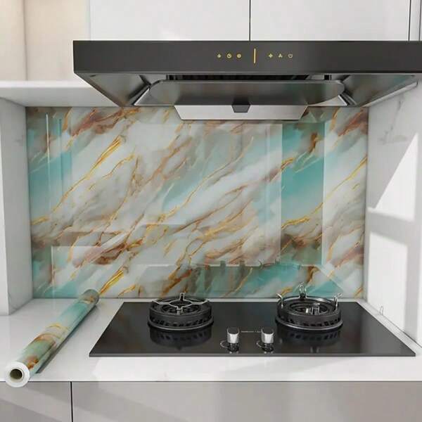 Papel tapiz autoadhesivo, impermeable y a prueba de humedad con patrón de mármol verde lujoso, fácil de limpiar y cortar, adecuado para baño, cocina, sala de estar y decoración de dormitorio