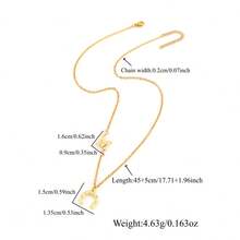 1pc New Minimalist Letter & Horseshoe Pendant Necklace, Stainless Steel Chain, Women - Golden Stainless Steel - View 2
