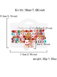 8Pcs Christmas Themed Charm Bracelet Set,Women's Jewelry Set For Party,Festival Gift For Family&Friends,Santa&Snowflake&Candy Cane&Heart&Star