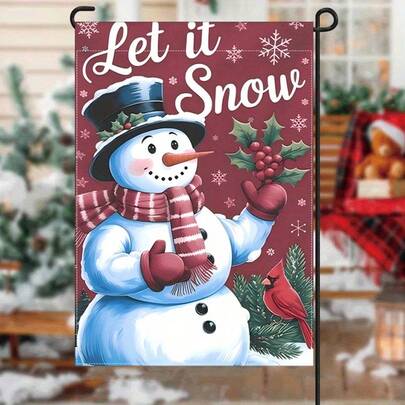 1pc Festive Snowman & Cardinal Garden Flag - "Let It Snow" Design, Double-Sided Linen Banner, 12x18 Inch, Ideal For Christmas & Winter Decor, Indoor/Outdoor Use, No Electricity Needed, Perfect Housewarming Gift, Christmas Decorations, Let It Snow, Garden Flag Christmas, Winter Burlap Flag, Schnauzer Christmas, Christmas Flag Of Garden/Schnauzer, Flag X, Flags For Outside, Banner
