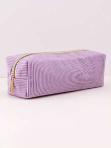 1pc High-Quality Corduroy Pencil Case - Large Capacity Polyester Material, Zipper Closure, Mixed White And Gold Zipper Pulls, Fashion Minimalist Design, Suitable For Students And Professionals, Professional Organization, Student Stationery Storage, Soft Fabric, Back To School Essential, Pencil Pouch, Backpack - Multicolor - View 9