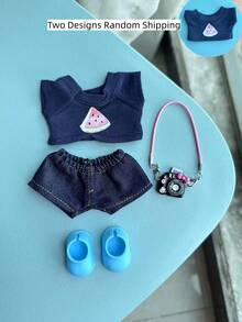Clothes For Labubu 17cm The Monster Doll's Outfit Accessories Clothing DIY High-Quality Watermelon Pattern T-Shirt And Jeans - Navy Blue - View 10