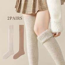 2双装秋冬过膝女袜，羊毛保暖内衬长袜，防冻保护，加厚保暖防寒过膝袜 - 彩色 - 查看 13