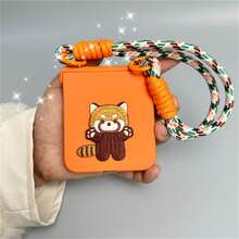 钥匙扣、挂绳可爱动物贴片橙色手机壳带便携带适用于三星 Galaxy ZFlip7 Flip6 ZFlip5 后盖 - 橘色 - 查看 2
