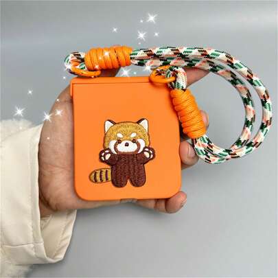 钥匙扣、挂绳可爱动物贴片橙色手机壳带便携带适用于三星 Galaxy ZFlip7 Flip6 ZFlip5 后盖