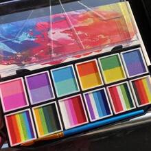 12 色高颜料水彩颜料套装（带刷子），鲜艳饱和，适合万圣节、圣诞节、狂欢节、生日派对装饰 - 顏色 - 查看 2