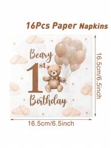 16pcs Brown Bear Pattern Napkins, 1st Birthday Napkins, Teddy Bear Napkins, 1st Birthday Party Decorations, Picnic Supplies, Baby Shower Party Decorations, Gender Reveal Party Supplies, Baby Boy And Baby Girl Party Decorations, Baby Shower Party Supplies, 1st Birthday Party Decorations - Brown Bear - View 10