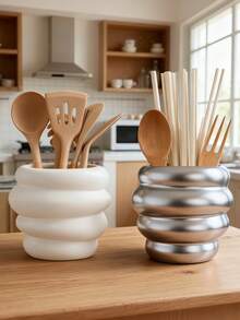 1pc/Set Bohemian Style Kitchen Utensil Storage Rack, Cute Wavy Countertop Canister, Fashionable Space-Saving Kitchen Organizer Container, Durable Decorative Vessel, Perfect For Modern Kitchen Storage And Stylish Display