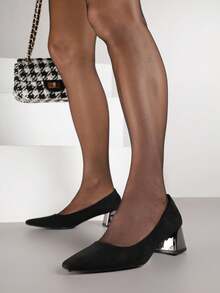 Soft Suede Pointed Toe Heels - Women's Work/Office Shoes - Black - View 2