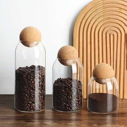 shoxil 1 pieza Tarro de almacenamiento de café, tarro de almacenamiento con tapa de bola de madera y vidrio, tarro especial de conservación para café de goteo, tarro de almacenamiento y exhibición de té, tarro sellado, adecuado para almacenamiento en la cocina, cafeterías y fiestas