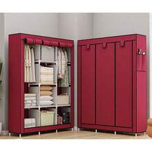 Non-Woven Fabric Wardrobe Organizer, Easy Assembly Clothes Closet With Hanging Rod, Steel Frame Collapsible Cabinet For Dorm