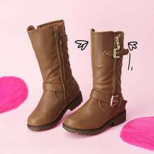 Girls' Knee-High Winter Motorcycle Boots | Faux Fur Lined | Cold Weather Riding - Bronze - View 5