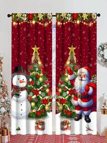 1 pièce/2 pièces Rideau de Noël avec volant Père Noël 45*140cm/150*60cm en polyester avec motif bonhomme de neige et passant pour tringle. Décorations de Noël 2025 pour la maison, chambre, salon, cuisine, salle de bain, buanderie. Cadeau de Noël et Bonne Année 2026 - le père Noël - Voir 5