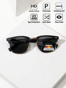 POLASUP 1 chiếc kính râm phân cực bán gọng (kèm dây chống trượt và khăn lau). Kính râm cổ điển thời trang phong cách retro cổ điển phong cách steampunk punk Y2K mọi mùa với gọng lớn và gọng nửa đầy màu sắc. Thiết kế kim loại hình vuông hình bầu dục làm cho nó hoàn hảo cho du lịch, lái xe, câu cá, cắm trại, đạp xe, đi bộ đường dài, chạy bộ và các hoạt động ngoài trời khác. Những chiếc kính râm bảo vệ UV400 này được làm bằng tròng kính composite phân cực có lớp phủ bảo vệ tia UV. Gọng nhựa chống trầy xước và không thể vỡ. Kính râm Kính râm Phụ kiện bãi biển Kính râm Kính râm cho kỳ nghỉ bãi biển mùa hè, ngoài trời, du lịch - Phụ kiện vàng gọng đen/ống kính phân cực màu xám - Xem 12