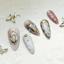 Local Delivery | Handmade Press On Nails,10pcs, Dreamy Fairy Style Finished Nail Art, With A Pink Tone And Blended Base Color Matched With Exquisite Metal Decorations, Featuring Adhesive Fake Nails And Butterfly Shaped Fake Nails. Romantic, Fashionable, Reusable, Simulation Style, Artificial Nails, Suitable For Weekend Parties And Gatherings, And Giving Gifts To Friends. Local Delivery |48h Ship|US Stock|Super Explosive Product - 藕粉色 - 查看 6