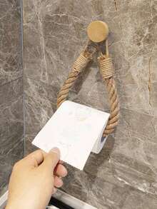 Ganchos adesivos, sem necessidade de perfuração, porta-toalhas de corda trançada à mão, suporte para papel de seda para banheiro