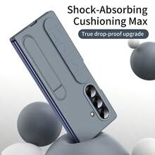 غطاء هاتف من المتجر الرسمي بنفس الطراز، غطاء هاتف مع سير معصم قابل للسحب، مع حلقة حماية العدسة، غطاء هاتف مع حامل مدمج، غطاء هاتف بلون أحادي بسيط، غطاء هاتف واقي عالي الجودة، مناسب لهواتف سامسونج ZFOLD3/ZFOLD4/ZFOLD5/ZFOLD6/ZFOLD7