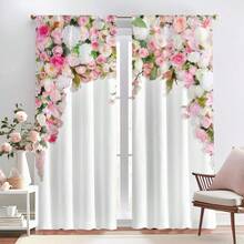 2 tấm rèm in hoa hồng màu hồng thanh lịch - Thiết kế hoa văn với họa tiết hoa hồng trắng và kem, 100% polyester, kiểu may túi luồn thanh treo dễ dàng, có thể giặt máy, thích hợp cho phòng ngủ, phòng khách, nhà bếp, phòng tắm - Trang trí nhà cửa phong cách và tăng cường sự riêng tư, rèm cửa cho phòng ngủ, rèm chắn sáng. - Nhiều màu - Xem 7