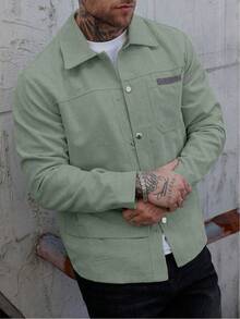 Chaqueta camisa de pana para hombre con cuello con solapa y cierre de botones. Ideal para llevar en primavera y otoño, ofrece calidez y cuenta con múltiples bolsillos. Con un diseño vintage, es perfecta para el día a día y un regalo ideal para novios o maridos. - Verde - Ver 3