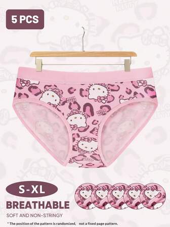 Sanrio 5 st/pack söta Hello Kitty-tryckta bekväma bomullstrosor för kvinnor