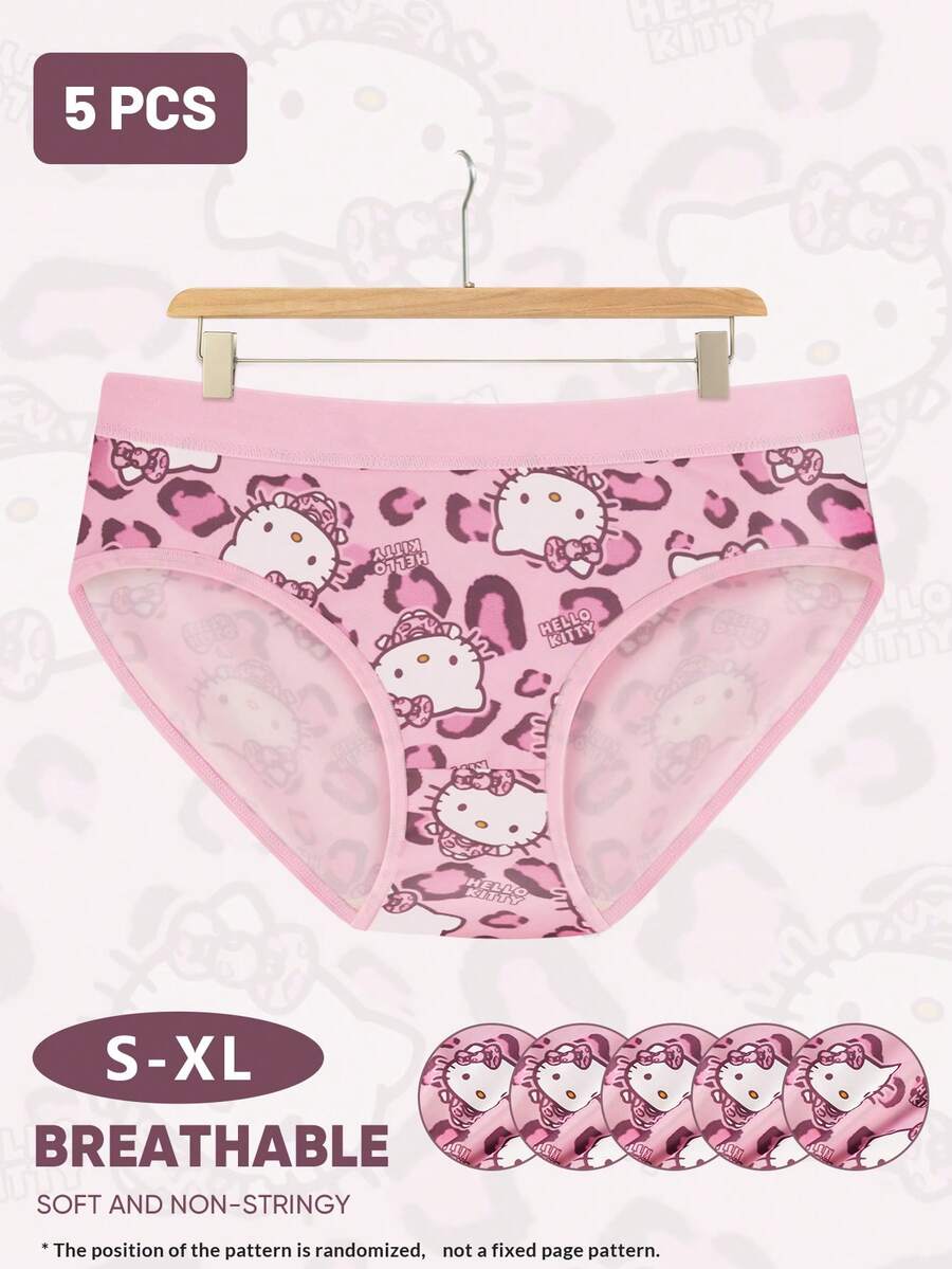 Sanrio 5pcs/Pack Women's Cute Hello Kitty Printed Comfortable Cotton Panties