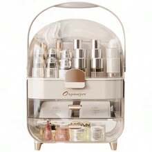 XL Large Make Up Organiser Cosmetic Vanity Case Box 2 Drawers Skincare Storage - Green + Brush Holder - View 10