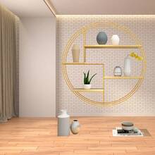 ゴールド、ブラックの4段多目的オーガナイザー、ラウンド壁掛けフローティングシェルフ - 鉄と木の組み合わせ、リビングルーム、ベッドルーム、バスルーム、ダイニング、ファームハウスの収納用の多目的オーガナイザー（ライトは含まれません） K7ES - ブラック - チェックする 6