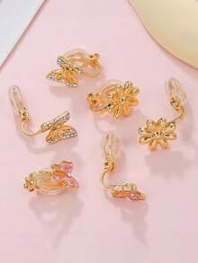 6piece Teen New Pink Princess Oil Drop Butterfly Ear Clip Super Cute Earrings - Multicolor - View 8