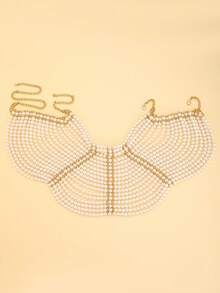 Cuiwrgrs 1pc Elegant European Style Handmade Crochet Pearl Hollow Out Shawl, Suitable For Bridal Party