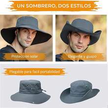 AI-PIKA Sombreros del Sol para Hombre,Sombreros para Hombre con Protección UV UPF 50+,ala Ancha,Impermeables,Transpirables para Ciclismo,Acampar,Pescar,Caminar - gris - Ver 3