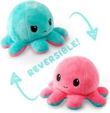 TeeTurtle - Reversible Octopus Plushie - Pink + Aqua - Cute Sensory Fidget Stuffed Animals That Show Your Mood, 4 Inch - Lấp lánh xanh + Nơ lấp lánh xanh nhạt - Xem 10
