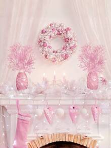 10 piezas de ramitas artificiales de cedro con purpurina rosa, ramas y tallos de cedro falso, adornos navideños con hojas de pino con purpurina, hojas y tallos de cedro artificiales para manualidades DIY, coronas y decoración del hogar, hojas falsas adecuadas para coronas y decoración del hogar