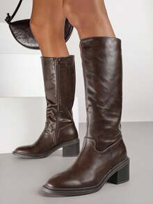 Elegant Knee High Boots For Women - Casual & Work - Winter - Brown - View 2