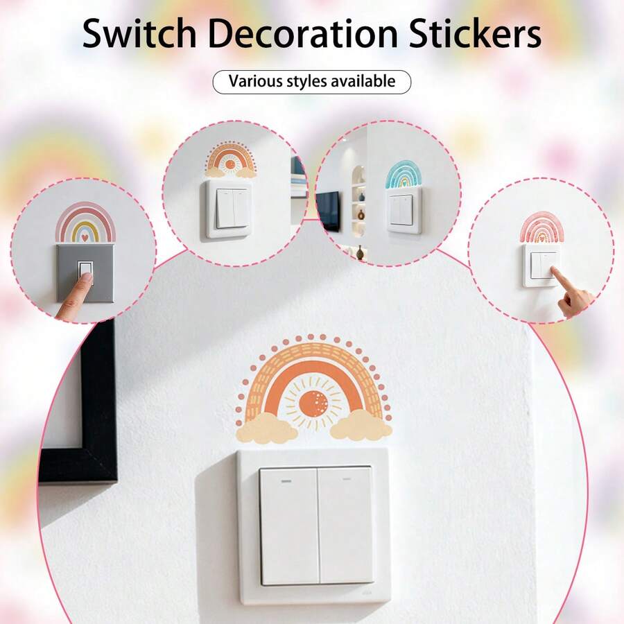 1 张可爱彩虹图案彩色印花开关贴纸，适用于 DIY 家居装饰，防水，4.64x2.95 英寸婴儿淋浴家庭装饰礼物 - 彩色 - 查看 1