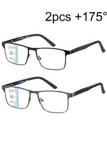 2-Piece Set Of Progressive Reading Glasses With Multi Focus For Men, Blue Light Multi Focus Computer Reader, Wireless Tri Focus Close Range - 透明多焦點 - 查看 11