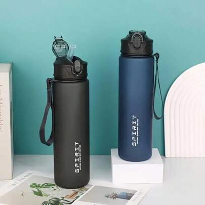 1pc, 25oz Leak-Proof Portable Sports Bottle, With Timestamp, 750ml Plastic Material Cup, Two Options: Straw And Direct Drinking Spout. Suitable Sports And Fitness, Camping, School, Etc. Keep Your Cup Full At Any. As A, Valentine'S Day, Labor Day, Teachers' Day.