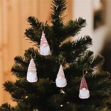 Juego de 4 adornos navideños de gnomo, muñeco de peluche sin rostro, colgantes decorativos para árbol, hogar y vacaciones. - Rosa - Ver 4