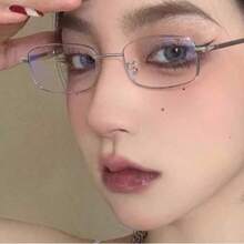 1 副无框钛金属轻质平板眼镜，带无螺丝镜片连接和可折叠镜腿，Cosplay 教师律师 - 無色 - 查看 2