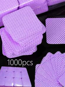 1000/500/400/200片一次性無絨布愛心/正方形睫毛卸妝棉，指甲油卸除棉，睫毛接種毛巾，無絨布指甲膠擦拭巾，女生美甲清潔用品 - 紫色 - 查看 10