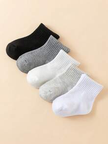 5 Pairs Of Baby Unisex Socks For Toddlers Plain Soft And Comfortable Socks Set - Multicolor - View 5