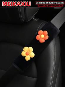 MEIKAXIU 1pc/2pcs New Floral Plush Comfortable Car Seat Belt Shoulder Cover, Safety Belt Decoration, Car Decor, Fashion Business Pink For Women - Small Flower Plush Shoulder Pad - View 6