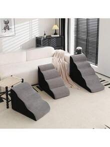 Small/Medium Dog Pet Stairs - Non-Slip Removable Steps, Thick Memory Foam Gradual Slope Ladder, Protects Spine & Joints - Grey - View 2