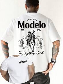 Cotton T-Shirt With Cartoon Letter Graphic Print, 1 Piece, 100% High-Quality Cotton, Sizes S, M, L, XL, XXL, Hip Hop Style Urban Fashion Top For All Seasons - 藍色 - 查看 6