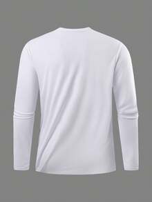 1 pieza Camiseta deportiva de manga larga de compresión delgada y ajustada para hombres, camiseta transpirable que absorbe la humedad para correr y entrenar - Blanco - Ver 4