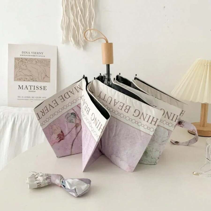 Retro Oil Painting Umbrella Women's Rain And Sun Umbrella Sunscreen UV Protection Student Automatic Sunshade Umbrella - 3 手冊 - 查看 1