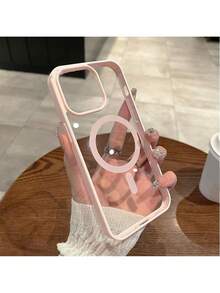 Transparent Magnetic Phone Case Compatible With IPhone 16 15 14 13 12 11 Pro Plus Max Mini 7 8 SE 16e 7P X XR XsMax Shockproof Cover Compatible With Samsung S25 Ultra S24 Ultra S23 FE S22+ - Pink - View 2